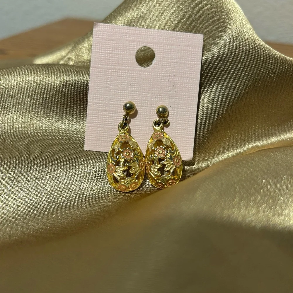 Gold Teardrop Multicolor Earrings - Picture 5 of 7